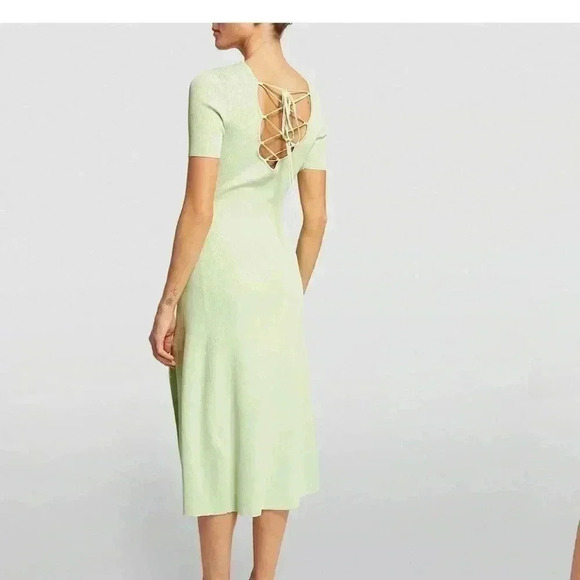 Maje NWT Ruche Vert Tie-Back MIDI Dress in Light Green Size 38/Medium - Picture 2 of 13
